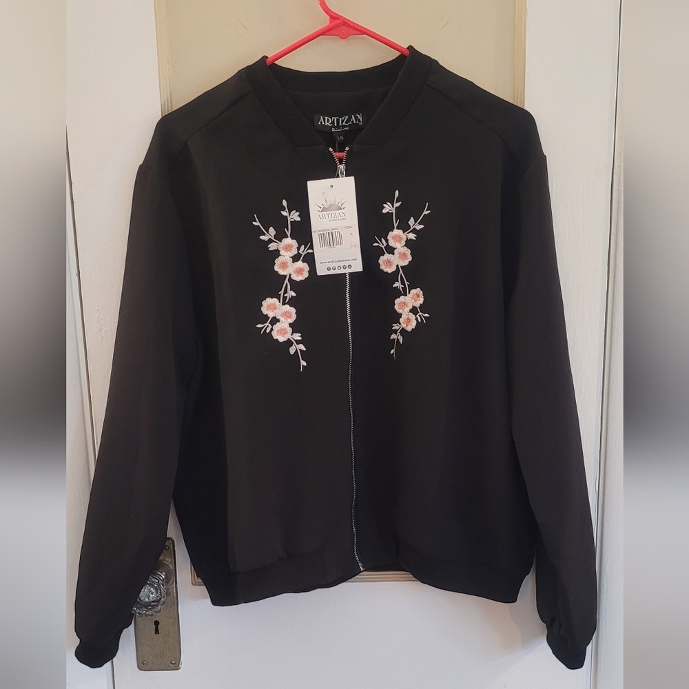 Black Floral Embroidered Women's Jacket Large